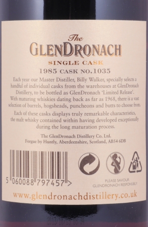 Glendronach 1985 27 Years Pedro Ximenez Sherry Puncheon Cask No. 1035 Highland Single Malt Scotch Whisky 53,7%