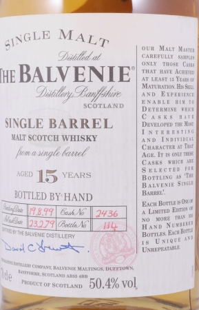 Balvenie 1979 15 Years Traditional Oak Cask No. 2436 Single Barrel Highland Single Malt Scotch Whisky 50.4%