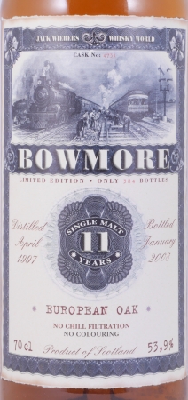 Bowmore 1997 11 Years European Oak Cask No. 4731 Jack Wiebers Old Train Line Collection Islay Single Malt Scotch Whisky 53,9%