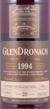 Glendronach 1990 20 Years Pedro Ximenez Sherry Puncheon Cask No. 3386 Highland Single Malt Scotch Whisky 53.6%
