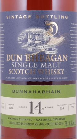 Bunnahabhain 2002 14 Years Sherry Butt No. 714 Dun Bheagan Special Edition Islay Single Malt Scotch Whisky 58.1%