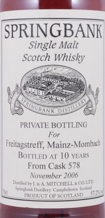 Springbank 1996 10 Years Sherry Cask No. 578 Private Bottling Campbeltown Single Malt Scotch Whisky Cask Strength 57,2%
