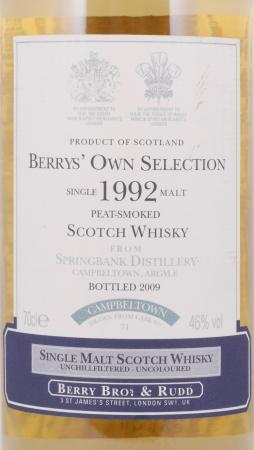 Springbank 1992 17 Years American Oak Cask No. 71 Berrys Own Selection Campbeltown Single Malt Scotch Whisky 46.0%