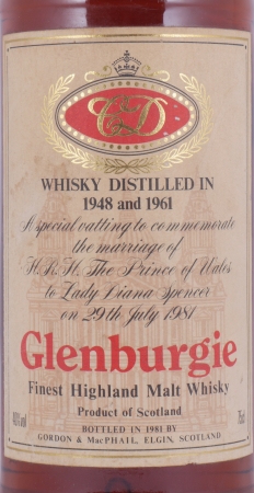 Glenburgie 1948 und 1961 Special Vatting to Commemorate the Mariage of The Prince of Wales to Lady Diana Spencer Highland Single Malt Scotch Whisky 40,0%