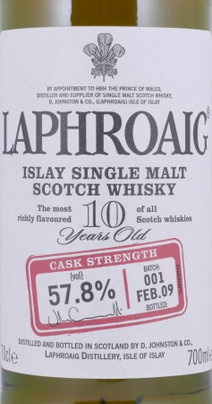 Laphroaig 10 Years Cask Strength Batch 001 Limited Release 2009 Islay Single Malt Scotch Whisky 57,8%