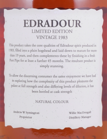 Edradour 1983 23 Years Fresh Port Pipe Finish Cask No. 06/554 Highland Single Malt Scotch Whisky Cask Strength 52,1%