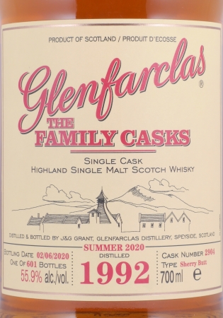 Glenfarclas 1992 28 Years The Family Casks Summer 2020 First Fill Sherry Butt Cask No. 2904 Highland Single Malt Scotch Whisky 55,9%