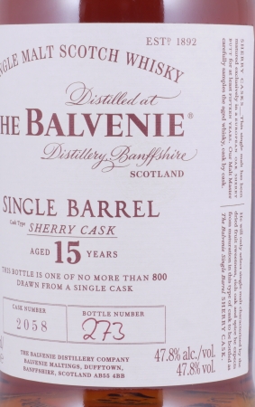 Balvenie 2002 15 Years Single Barrel European Oak Sherry Butt Cask No. 2058 Highland Single Malt Scotch Whisky 47,8%