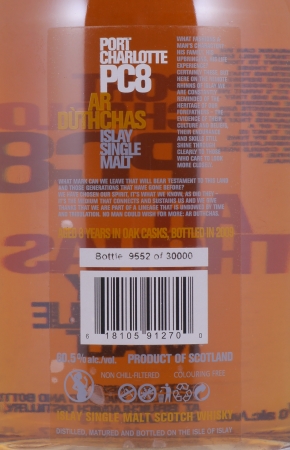 Bruichladdich Port Charlotte PC8 2001 8 Years Ar Dùthchas American Oak Casks Islay Single Malt Scotch Whisky 60.5%