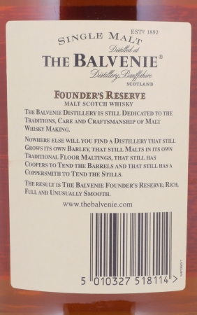 Balvenie 10 Years Founders Reserve Highland Single Malt Scotch Whisky 43,0% 1,0 L
