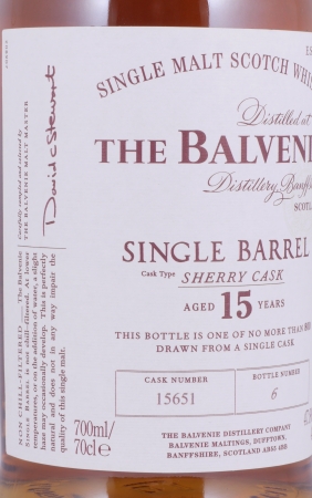 Balvenie 2005 15 Years Single Barrel European Oak Sherry Butt Cask No. 15651 Highland Single Malt Scotch Whisky 47.8%