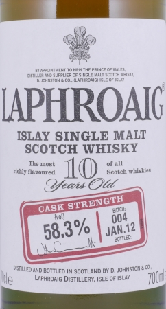 Laphroaig 10 Years Cask Strength Batch 004 Limited Release 2012 Islay Single Malt Scotch Whisky 58,3%