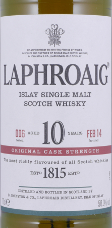 Laphroaig 10 Years Cask Strength Batch 006 Release 2014 Islay Single Malt Scotch Whisky 58.0%