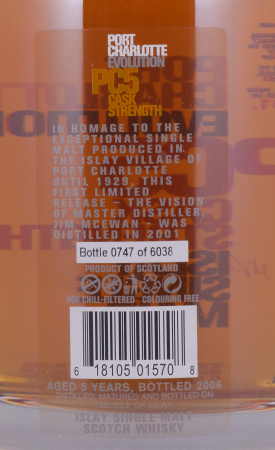 Bruichladdich 2001 5 Years Port Charlotte PC5 Evolution Bourbon Casks Islay Single Malt Scotch Whisky 63.5%