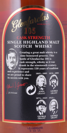 Glenfarclas 105 Cask Strength Kiln Label Black Screw Cap Highland Single Malt Scotch Whisky 60,0% 1,0L