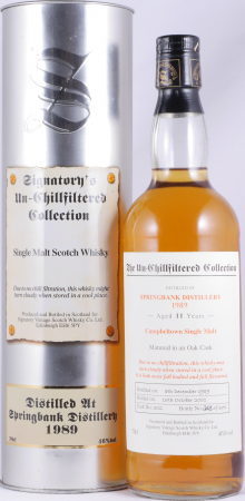 Springbank 1989 11 Years Oak Cask No. 502 Signatory Vintage The Un-Chillfiltered Collection Campbeltown Single Malt Scotch Whisky 46.0%