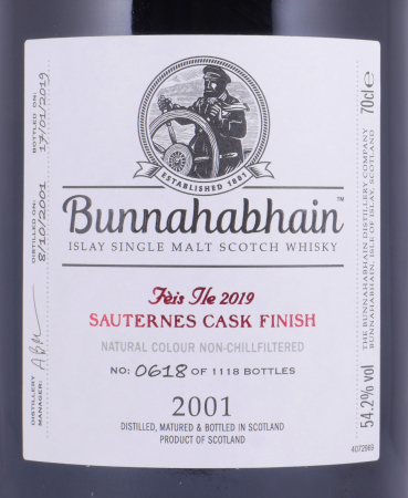Bunnahabhain 2001 17 Years Sauternes Cask Finish Feis Ile 2019 Limited Edition Islay Single Malt Scotch Whisky 54.2%