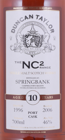 Springbank 1996 10 Years Port Cask Duncan Taylor Limited NC² Range Campbeltown Single Malt Scotch Whisky 46.0%