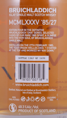 Bruichladdich 1985 MCMLXXV 27 Years 4th DNA Release American Oak Bourbon Casks Rare Islay Single Malt Scotch Whisky 49,3%