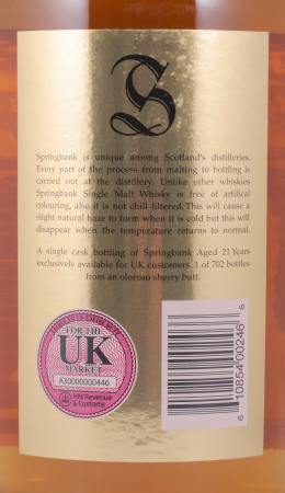 Springbank 1995 21 Years Oloroso Sherry Butt Single Cask Edition 2016 Campbeltown Single Malt Scotch Whisky 49,6%
