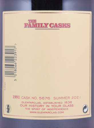 Glenfarclas 1991 29 Years The Family Casks Summer 2021 First Fill Sherry Butt Cask No. 5676 Highland Single Malt Scotch Whisky 55,3%