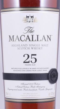Macallan 25 Years Sherry Oak Annual 2018 Release Highland Single Malt Scotch Whisky 43.0%
