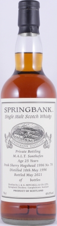 Springbank 1996 25 Years Fresh Sherry Hogshead Cask No. 74 Private Bottling M.A.L.T. Sonthofen Campbeltown Single Malt Scotch Whisky 49.0%