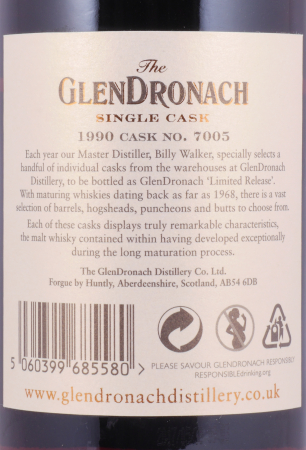 Glendronach 1990 27 Years Pedro Ximenez Sherry Puncheon Cask No. 7005 Highland Single Malt Scotch Whisky 53,4%
