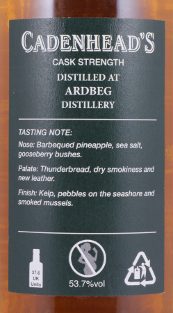Ardbeg 1993 26 Years Bourbon Hogshead Cadenheads Authentic Collecton Islay Single Malt Scotch Whisky Cask Strength 53,7%