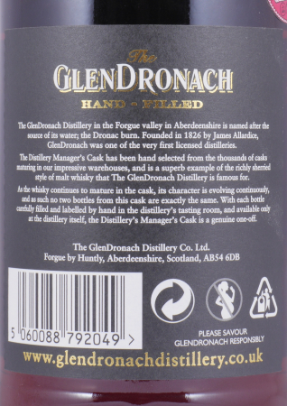 Glendronach 1994 25 Years Sherry Puncheon Cask No. 5086 Distillery Managers Exclusive Hand-Filled Highland Single Malt Scotch Whisky 54.7%