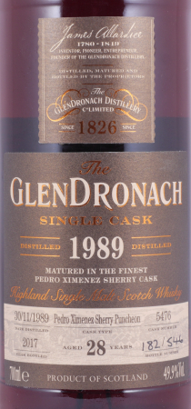 Glendronach 1990 28 Years Pedro Ximenez Sherry Puncheon Cask No. 5476 Highland Single Malt Scotch Whisky 49,9%