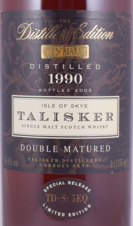 Talisker 1990 13 Years Distillers Edition 2003 Special Release TD-S: 5EQ Isle of Skye Single Malt Scotch Whisky 45,8% 1,0L