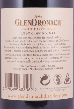 Glendronach 1992 26 Years Oloroso Sherry Butt Cask No. 847 Highland Single Malt Scotch Whisky 59.8%