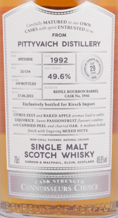 Pittyvaich 1992 29 Years Refill Bourbon Barrel Cask No. 3946 Gordon und MacPhail Connoisseurs Choice Cask Strength Speyside Single Malt Scotch Whisky 49,6%