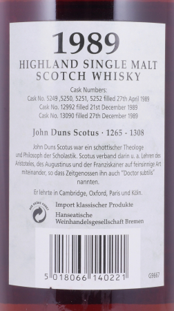 Glenfarclas 1989 24 Years Oloroso Sherry Casks Nos. 5249-52, 12992, 13090 Edition No. 18 John Duns Scotus Highland Single Malt Scotch Whisky 46,0%