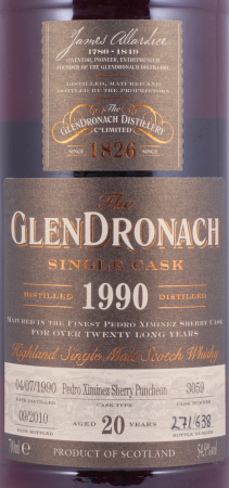 Glendronach 1990 20 Years Pedro Ximenez Sherry Puncheon Cask No. 3059 Highland Single Malt Scotch Whisky 54,9%