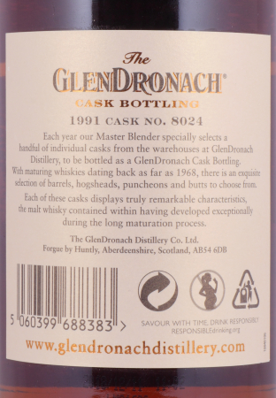 Glendronach 1991 27 Years Pedro Ximenez Sherry Puncheon Cask No. 8024 Highland Single Malt Scotch Whisky 50,8%