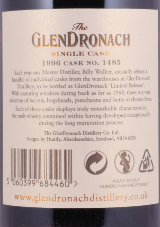 Glendronach 1996 20 Years Pedro Ximenez Sherry Puncheon Cask No. 1485 Highland Single Malt Scotch Whisky Cask Strength 53,0%