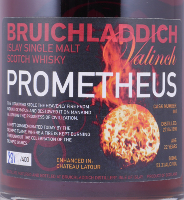 Bruichladdich 1990 22 Years Bourbon/Château Latour French Oak Cask No. 001 Valinch Prometheus Islay Single Malt Scotch Whisky 53.3%