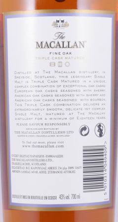 Macallan 18 Years Fine Oak Triple Cask Matured Bourbon und Sherry Oak Highland Single Malt Scotch Whisky 43,0%