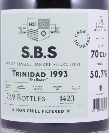 Caroni 1993 26 Years The Beast S.B.S Single Barrel Selection Full Proof Trinidad Rum 50.7%