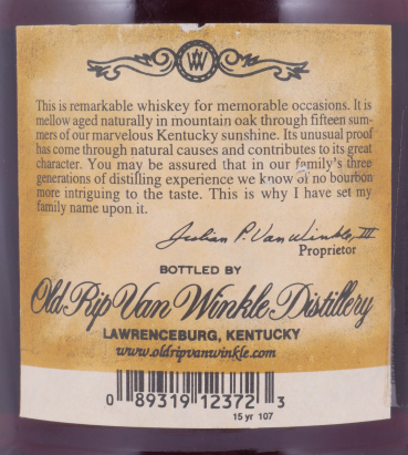 Old Rip Van Winkle 15 Years Bottle No. L6644 Stitzel Weller Lawrenceburg Dumpy Bottle Kentucky Straight Bourbon Whiskey 53,5%