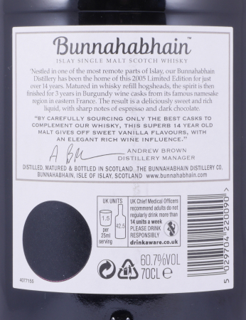 Bunnahabhain 2005 14 Years Refill Hogsheads and Burgundy Casks Finish Limited Edition Islay Single Malt Scotch Whisky 60.7%