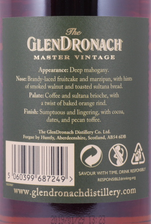 Glendronach 1993 25 Years Master Vintage Pedro Ximenez and Oloroso Sherry Casks Highland Single Malt Scotch Whisky 48.2%