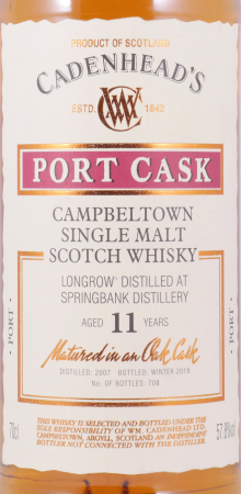Longrow 2007 11 Years Refill Port Cask Cadenhead Campbeltown Single Malt Scotch Whisky Cask Strength 57,8%