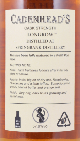 Longrow 2007 11 Years Refill Port Cask Cadenhead Campbeltown Single Malt Scotch Whisky Cask Strength 57,8%