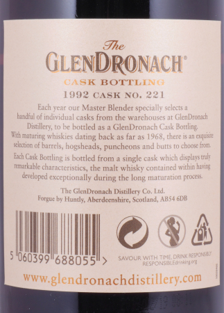 Glendronach 1992 26 Years Oloroso Sherry Butt Cask No. 221 Highland Single Malt Scotch Whisky 56.5%