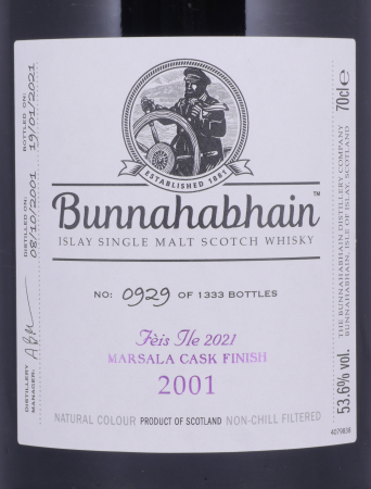Bunnahabhain 2001 19 Years Marsala Cask Finish Feis Ile 2021 Limited Edition Islay Single Malt Scotch Whisky 53.6%
