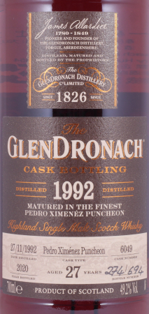 Glendronach 1992 27 Years Pedro Ximenez Sherry Puncheon Cask No. 6049 Highland Single Malt Scotch Whisky 49,2%