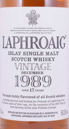 Laphroaig 1989 17 Years Oak Casks Feis Ile 2007 Limited Edition Islay Single Malt Scotch Whisky Cask Strength 50.3%